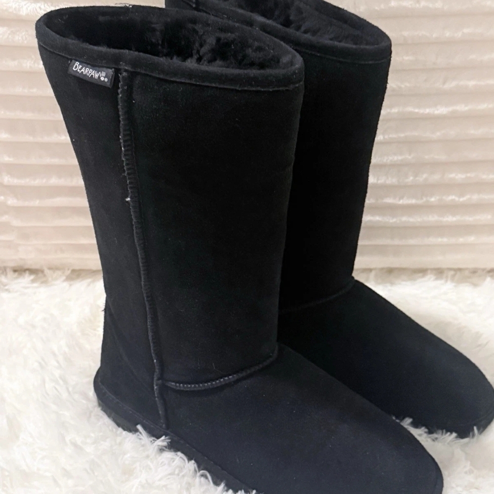 Bearpaw Classic Tall Women's Black Shearling Boots Sz 10